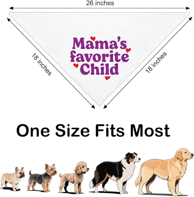 Mama's Favorite Child White Dog Bandana, Funny Photo Prop Pet Scarf Accessories for Small Medium Large Canine, Mother's Day Birthday Christmas Gender Revealing Gifts for Dog Mom Pet Lovers