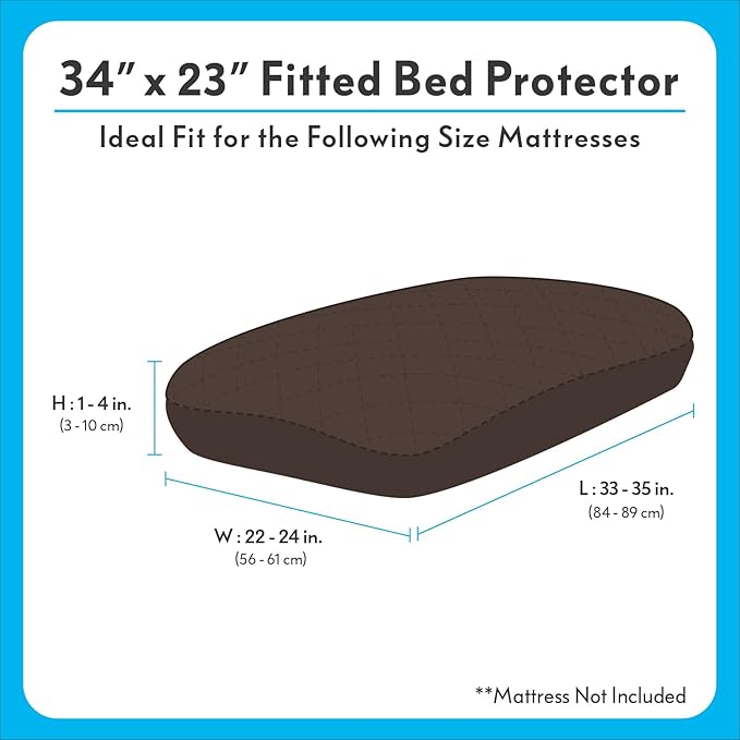 Paw Inspired Waterproof Fitted Cover for Dog Bed | Washable Bed Protector for Dog Mattress | Removable Replacement Cover for Small to Medium Pet Bed (Dark Brown, 34 x 23 x 5 Inch)