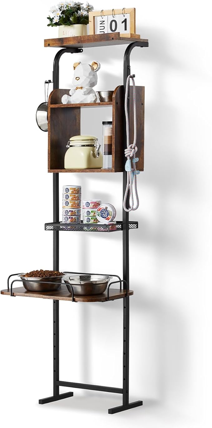 VEVOR Elevated Dog Bowls with 7 Adjustable Height, Dog Feeding Station with Storage, Raised Dog Bowl Stand, Lifted Dog Bowl Holder Cabinet Shelf with Pet Food Toy Organizer for Large Medium Small Dogs