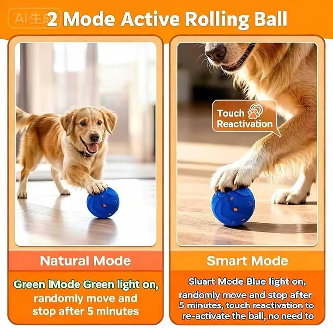 PawPlay 2026 Smart Interactive Dog Ball, Rechargeable Electronic Pet Toy with Type-C Charging, Blue Motion Activated Ball for Dogs, Indoor Outdoor Exercise and Training.