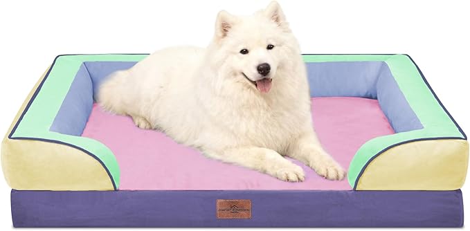 Comfort Expression Orthopedic Dog Bed for Large Dogs 36x27 Inch, Waterproof Egg Crate Foam Large Pet Bed with Removable Bolsters, Dog Couch with Washable Cover & Non-Slip Bottom, Frosted Grape
