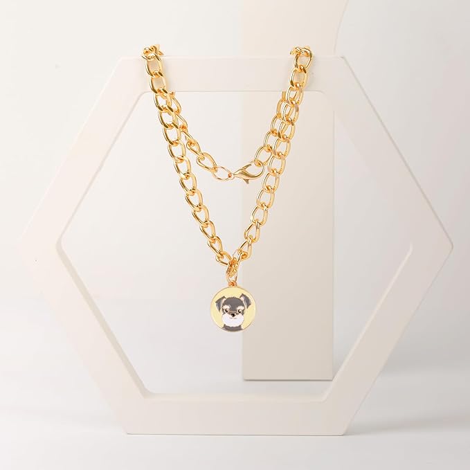 HOWWFALY Dog Collar and Cat Chain Necklace Stainless Steel Adjustable 18K Gold Heart-Shaped Necklace for Small Pets Cats Kitten Puppy (Gold, 14 inch)