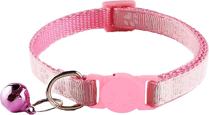 2 Pack Breakaway Cat Collars with Bells, Reflective Design and Claw Print Design, Safety Buckle, Adjustable 7.5-12.5 Inches for Kittens & Cats (Pink)