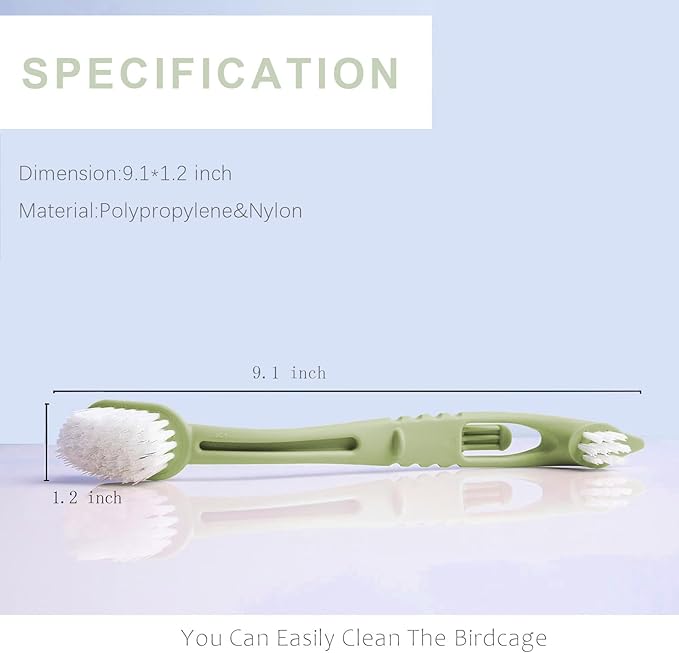 Bird Cage Cleaning Brush,Two Brush Heads,Long-Handled Tool for Cleaning Parrot Cages, Kennels, and Perches,Removes Poop and Keeps Bird Cages Fresh,Essential Bird Cage Accessory