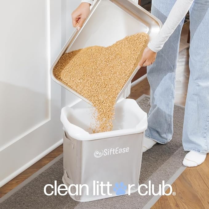 Cat Litter Sifter - SiftEase Litter Box Sifting, Fast Scoop Free Cleaning, Large Sift with Bin for Longer Lasting Litter, Easy Clean Sifting Litter Box Cleaner (Light Grey)