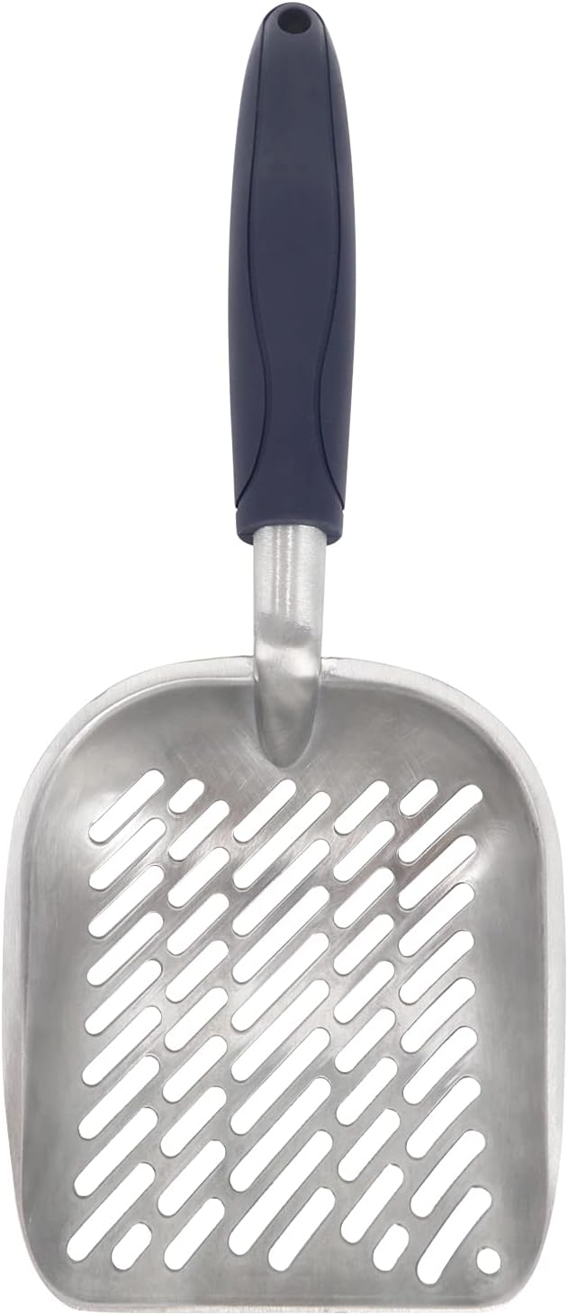 Non-Stick Metal Cat Litter Scoop with Long Handle, Solid Aluminum Alloy Deep Shovel, Kitten Pooper Lifter Scoop with Hole, Durable Kitty Litter Box Scooper Poop Sifter (Dark)