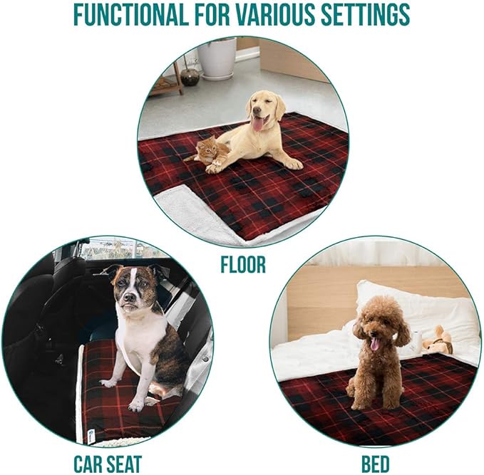 PetAmi Dog Blanket for Bed, XL Pet Blanket Large Dogs, Fleece Furniture Couch Cover Protector Sofa Car Crate Kennel, Soft Sherpa Cat Throw Plush Reversible Washable, Twin 60x80 Plaid Red