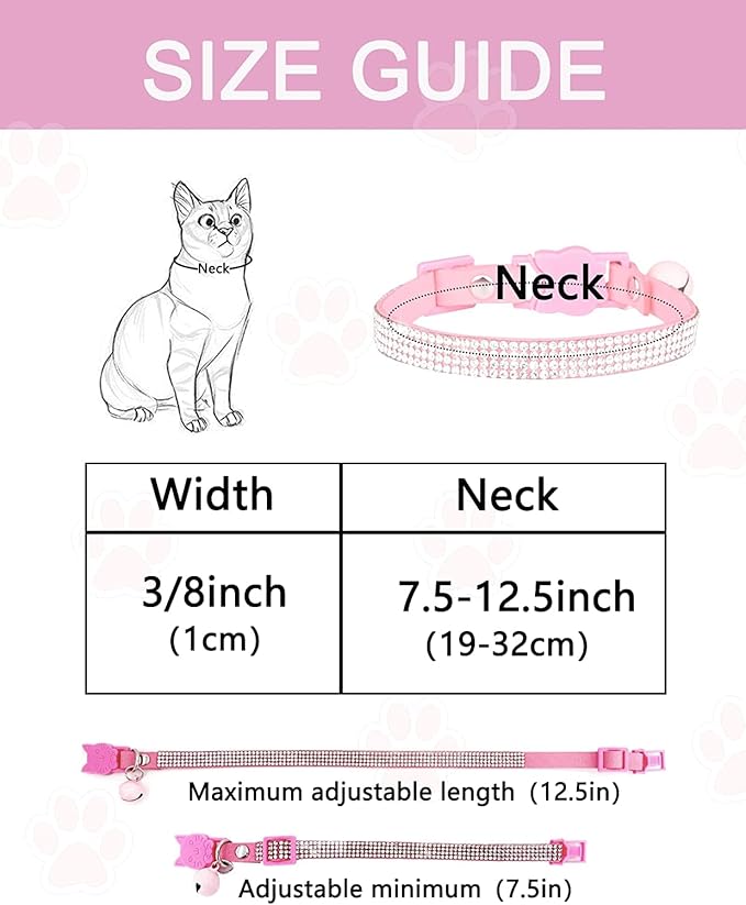 Solmoony Breakaway Cat Collars with Bell,Adjustable Safe Kitten Collar,Cat Collars for Girl Cats with Rhinestone Soft Velvet (Pink1)