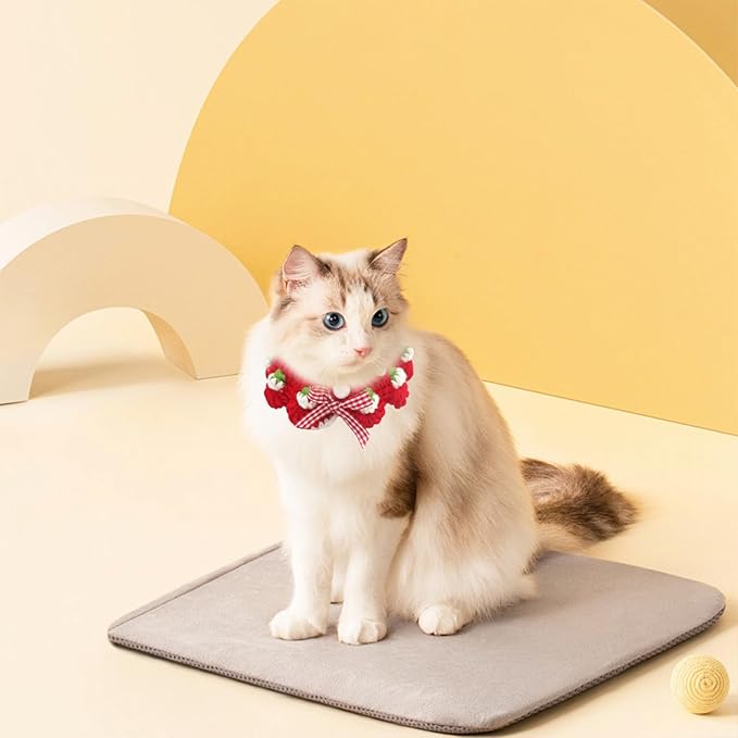 Cat Collar Breakaway, Kitten Collar with Cute Bow Tie and Strawberry Pattern Comfortable for Kitty and Small Puppies, Bandana Fits Neck 2-3 Inches(S)(red)