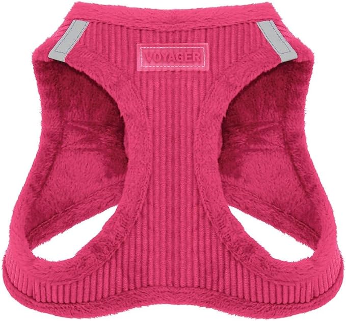 Best Pet Supplies - All Weather Plush, Reflective, No Pull Harness for Small, Medium Dogs, Cats - Secure with Hook & Loop Fastener, Buckle, Double D-Rings - Fuchsia Corduroy, XS