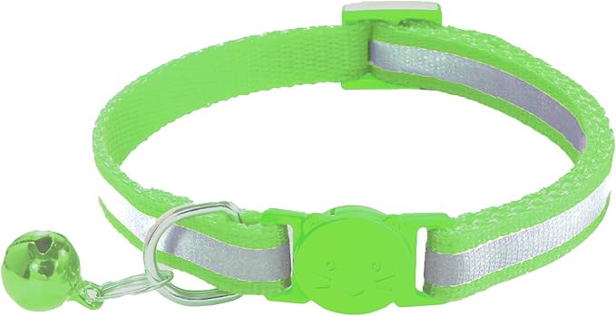 2 Pack Breakaway Cat Collars with Bells, Reflective Design and Claw Print Design, Safety Buckle, Adjustable 7.5-12.5 Inches for Kittens & Cats (Fluorescent Green)