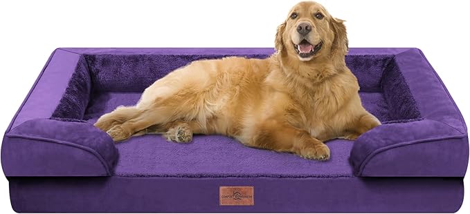 Comfort Expression Orthopedic Dog Bed for Extra Large Dogs 42x30 Inch, Waterproof Egg Crate Foam XL Pet Bed with Removable Bolsters, Dog Couch with Washable Cover & Non-Slip Bottom, Deep Purple