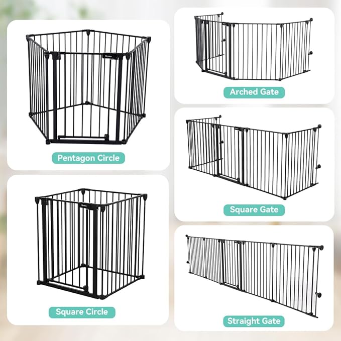 COMOMY 127.8" Extra Wide Baby Gate, Dog Gate for House Stairs Doorways Fireplace, Auto Close Pet Gate with Door Walk Through, 5 Metal Panels, Hardware Mounted Baby Fence Indoor Outdoor(30" Tall,Black)