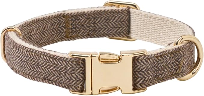 Soft Cotton Hemp Dog Collar with Metal Buckle Adjustable Tweed Dog Collars for Small Medium Large Dogs(Coffee,Large)