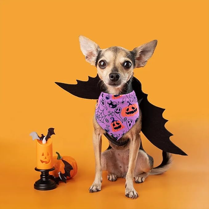 PET SHOW 50 Pack Halloween Small Dog Bandanas Girl Boy Pumpkin Bat Ghost Cat Scarf Adjustable Pet Bibs for Medium Pets Accessories Puppy Outfit Festival Party Supply
