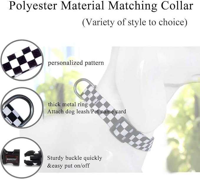 Roses&Poetry Dog Collar with Colourful Checkered Patterns, Adjustable Durable Puppy Collars for Small Medium Large Dogs (Black & White-M)
