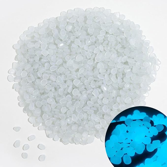 Glow in The Dark Stones 1000 Pcs Glow Pebbles Aquarium Rocks for Fish Tank Lawn Yard Garden Walkway Plant Pots (White)