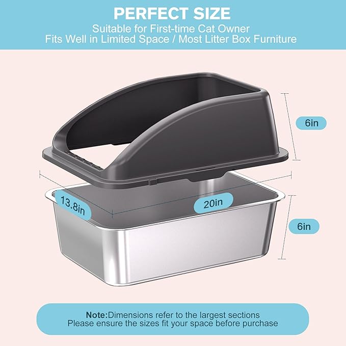 2PACK Stainless Steel Cat Litter Box,Large Litter Box with High Sides for Small Multiple Cats,Kittens,Metal Kitty Litter Boxes with Anti-Leak Lid,Non-Stick,Odorless,Easy to Clean,Scoop Included