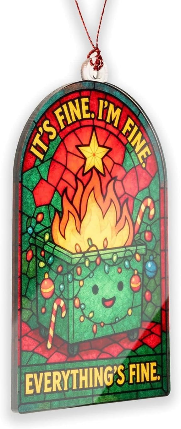 Dumpster Fire Ornament 2025, Funny Christmas Ornaments, Unique Tree Hanging Decoration, Everything's Fine Ornaments for Christmas Tree Decoration, Dumpster Fire Gifts for Family Friends Coworkers