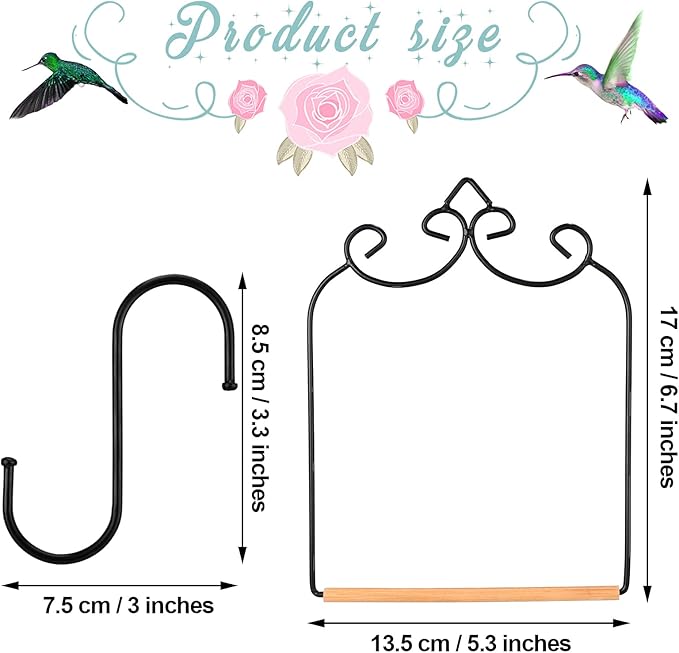 2 Pack Hummingbird Swings and Perches Metal Frames with Wooden Dowel, Bird Swings Outdoor Perches with Iron S Hooks for Hanging Indoor Outdoor Trunk Lawn Patio Garden
