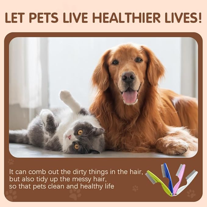 2 Pack Multifunctional Pet Comb, Upgrade Pet Grooming Brush Magic Tear Stain Removal Fine Tooth Stainless Massage Comb Kit for Puppies and Dogs (Green)