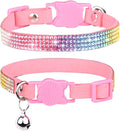 Cat Collar Breakaway Bling Diamond Rhinestone with Bell Adjustable for Cats and Kitten Girl boy (Pink)