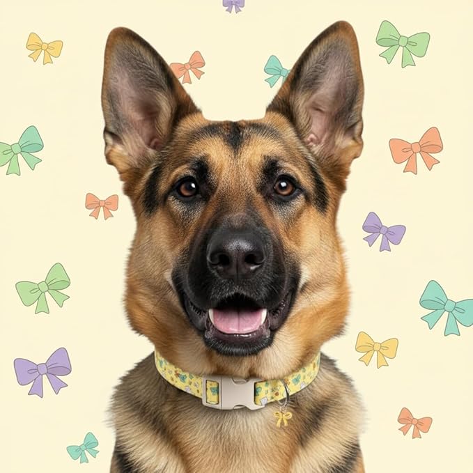Bow Dog Collar for Large Dogs, Cute Dog Collar with Bow Print and Charm, Pet Collar with Soft Fabric and Quick Release Buckle, Adjustable for Extra Small, Small, Medium & Large Dogs