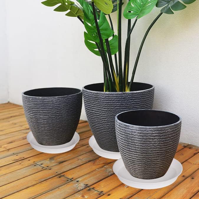 3 Pack of 26 inch Plant Saucer, 4.2" Depth Tray, Large Deep Garden Plastic Flower Planter Plant Trays for Indoors Outdoor Bath Bath (26", Creamy White)