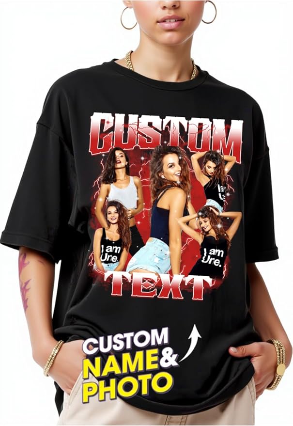 NAZENTI Custom Bootleg Rap Tee, Custom T-Shirts with Picture, Retro Custom Bootleg, Valentine's Gifts for Him Her