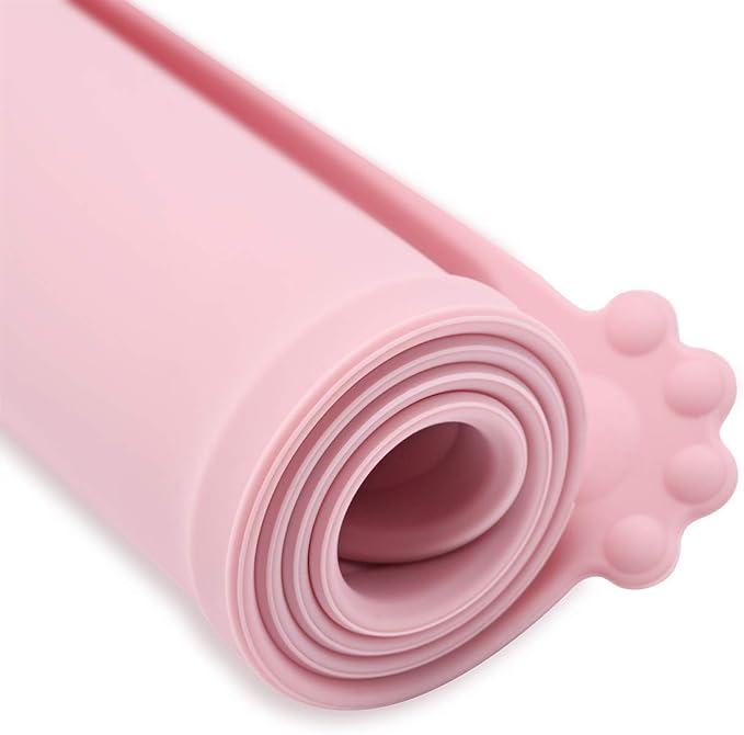 Silicone Waterproof Dog Cat Pet Feeding Mats, Non Slip, Easy Clean Pet Dog Cat Bowl Mats Placemat (24" x 16") Pink