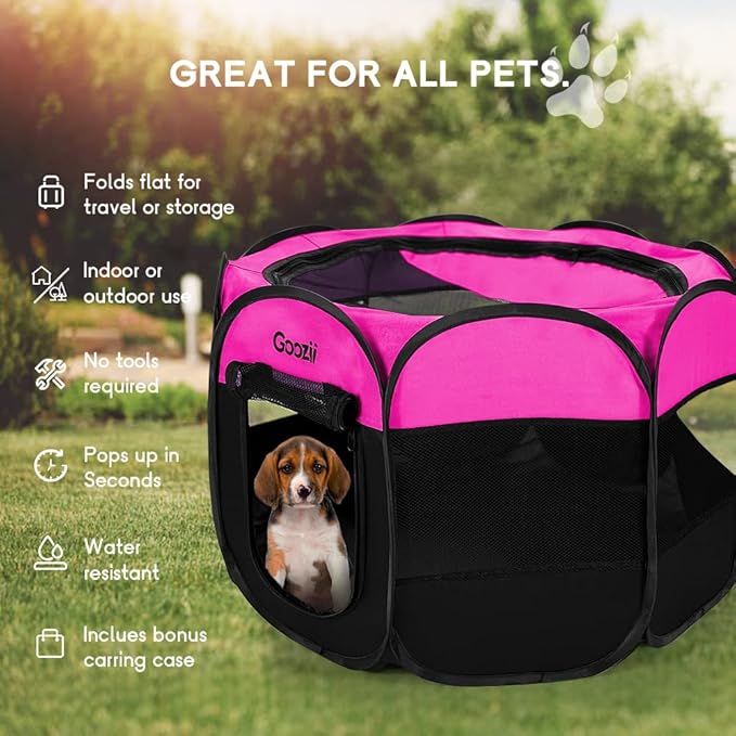 Portable Dog Playpen for Small Dogs Indoor Outdoor, Foldable Pet Puppy Playpens Kennel Tent with Top Cover Door for House Cat Kitty for Dog Lover as (Medium Size, Pink)