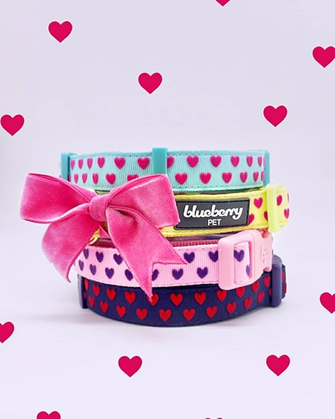 Blueberry Pet Adjustable Flocking Dog Collar with Detachable Velvety Bowtie - Heart in Gothic Grape