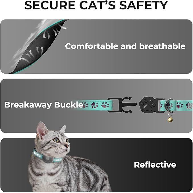 AirTag Cat Collar, Breakaway Cat Tracker Collar, Airtag Holder Compatible with Apple Air Tag, [Lightweight & Scratch Resistant] Adjustable Comfortable GPS Pet Collar for Cats Kittens, Blue