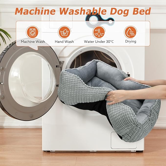MIXJOY Large Dog Bed for Large Medium Small Dogs, Rectangle Washable Orthopedic Dog Bed, Soft Calming Sleeping Puppy Bed Durable Pet Cuddler with Anti-Slip Bottom L(30"x24"x9")