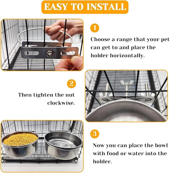 PINVNBY 2pcs Stainless Steel Bird Bowl - XL Water Dish for Parrot, Parakeet, African Greys, Conure, Cockatiels, Lovebird, Budgie, Chinchilla