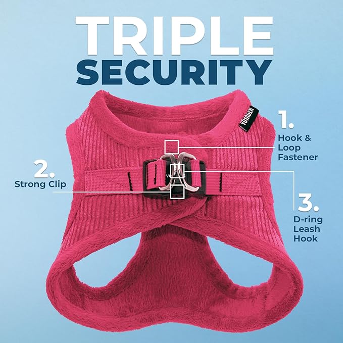 Best Pet Supplies - All Weather Plush, Reflective, No Pull Harness for Small, Medium Dogs, Cats - Secure with Hook & Loop Fastener, Buckle, Double D-Rings - Fuchsia Corduroy, XL