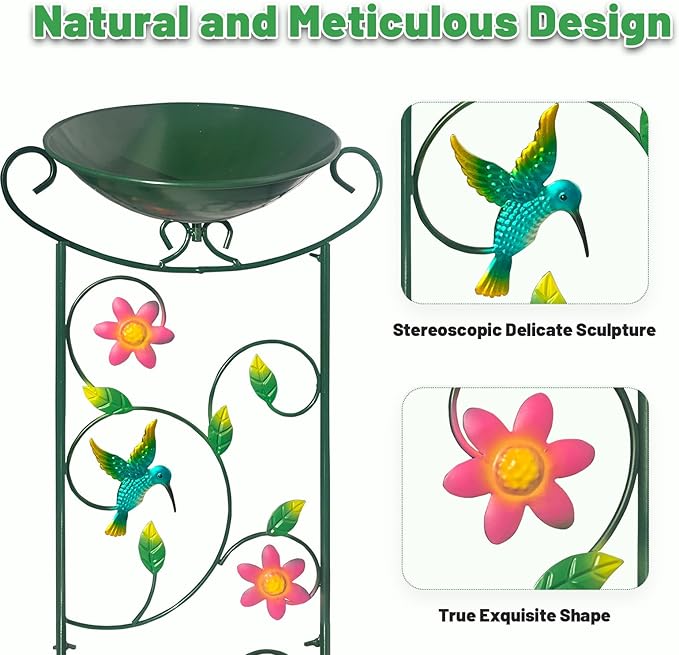 HONGLAND Metal Bird Bath with Trellis, 35" Outdoor Garden Birdbath with Detachable Bowl & Climbing Plant Support, Decorative Bird Feeder Station with Hummingbird for Yard, Patio, Fence