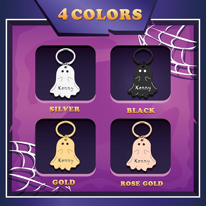Spooky Dog Tag, Halloween Personalized Dog Tags for Pets, Customized Pet ID Tag for Black Cat, Witch Friendly Cat Tags, Funny Specter Dog Name Tag, Stainless Steel Dog ID Tag Engraved on Both Sides