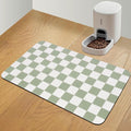 Checkered Dog Food Mat, Absorbent Leak-Proof Pet Feeding Mat, Quick Dry Cat Food Mat for Messy Drinkers 16" x 24" Green
