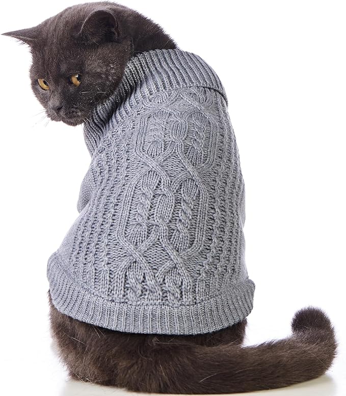 Stretchy Cat Sweater - 17 Colors & 6 Sizes | Snug Winter-Ready Knit for Boy/Girl Cats & Kittens (Grey, Small)