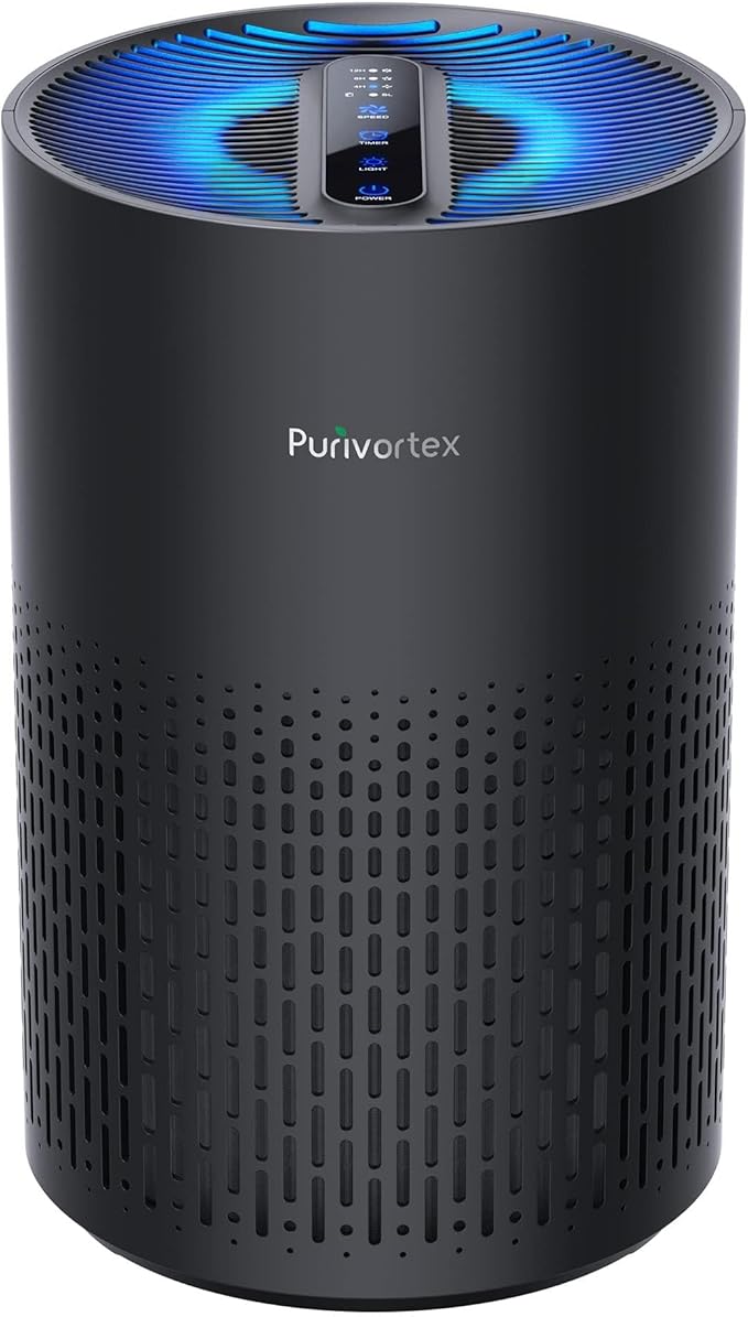 Purivortex Air Purifiers for Bedroom, Quiet Air Purifier with HEPA Filter for Pollen, Smoke, Dust, Pet Dander, Odor, Hair, Ozone Free, Covers Up to 880 Sq Ft, PX500 Black