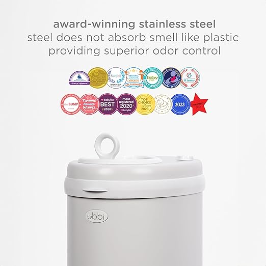 Ubbi Stainless Steel Diaper Pail, Odor Locking, No Special Bag Required, Award-Winning, Registry Must-Have, Gray