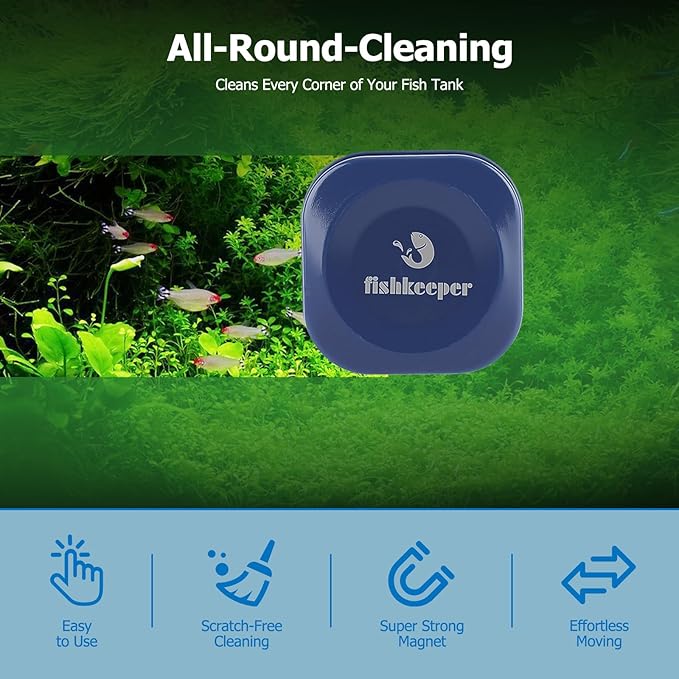 fishkeeper Mini magnetic Aquarium Glass Cleaner, Fish Tank Scrubber Cleaner Tools Double Side Cleaner with Super Strong Magnet for 0.39 Inch Thick Fish Tank (Only Galss Tank)(Non-Suspension)