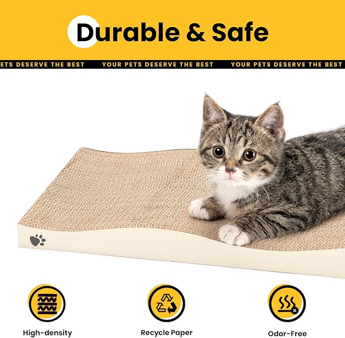 Cat Scratcher, Durable Scratch Pad, Corrugated Cardboard Scratching Board for Indoor Cats, Heavy Duty, Double-Sided Usability, Recyclable, with Catnip，2 Packs