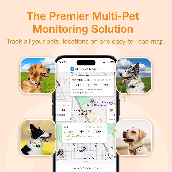 Next-GEN Smart GPS Tracker for Dogs [36 Month Membership Included] Real-Time Location Tracking with Escape Alerts, Health Monitoring, Waterproof, iOS & Android App, for Dogs 35lbs+（White