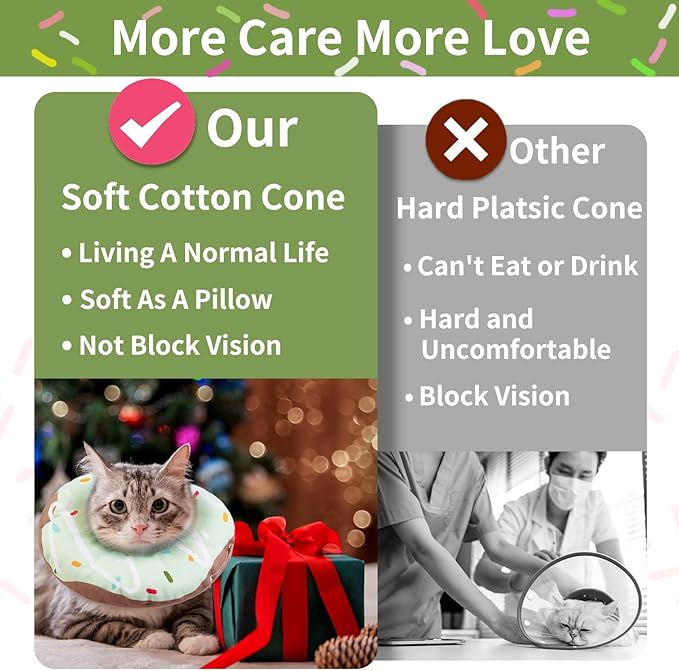 Cat Cone Collar Soft, Waterproof Cat Recovery Collars Spay Cones to Stop Licking Cute Donut E Collar After Surgery Anti-Lick Wound Healing Safety Elizabethan Collar for Kittens (Donut Green, Large)