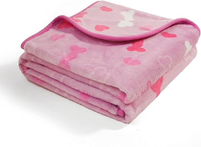 Allisandro Luxurious Dog Blanket, 350 GSM Super Fuzzy Microplush Fleece Pet Blankets for Small Medium Large Dogs and Cats, Pink Bone, 64 × 40 Inches