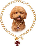 HOWWFALY Dog Collar and Cat Chain Necklace Stainless Steel Adjustable 18K Gold Heart-Shaped Necklace for Small Pets Cats Kitten Puppy (Gold, 9.85)