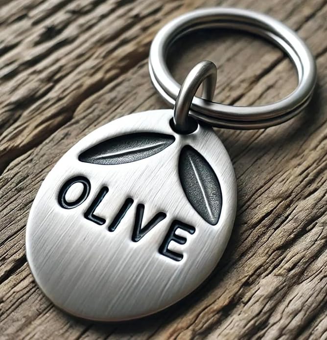 Personalized Pet ID Tag - Olive Shape Dog Tag, Custom Name Hand Stamped, Brushed Finish, Unique Dog Tag, Cute Durable Pet Accessories