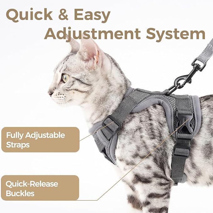 Cat Harness and Leash Set Escape Proof Tactical Large Kitten Harness Emotional Support Cat Vest, Grey, L